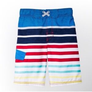 Cat & Jack Blue and Red Striped Kids Swim Trunks L 12/14